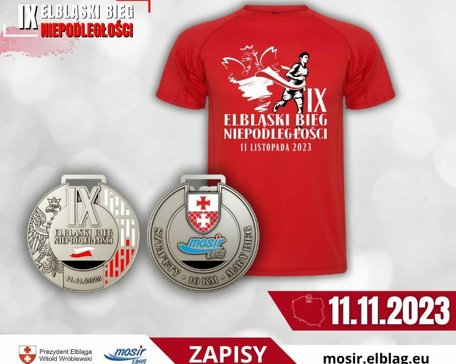 Koszulka i medal IX Elbląskiego Biegu Niepodległości